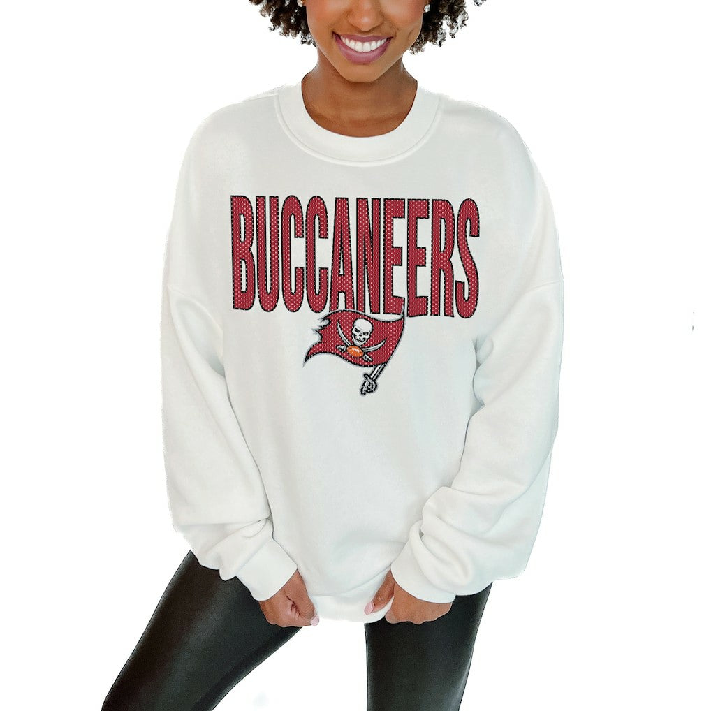 Tampa Bay Buccaneers Gameday Couture Women's Just Go With It Oversized Long Sleeve Crewneck Sweatshirt – White discount
