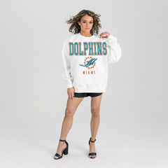 Miami Dolphins Gameday Couture Women's Sunday Drives Oversized Crewneck Pullover Sweatshirt – White for sale