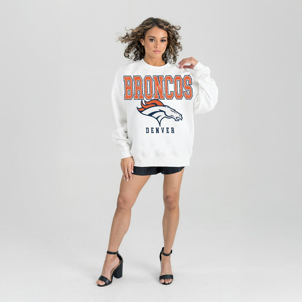 Denver Broncos Gameday Couture Women's Sunday Drives Oversized Crewneck Pullover Sweatshirt – White discount