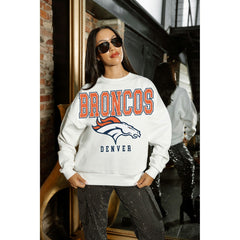 Denver Broncos Gameday Couture Women's Sunday Drives Oversized Crewneck Pullover Sweatshirt – White discount