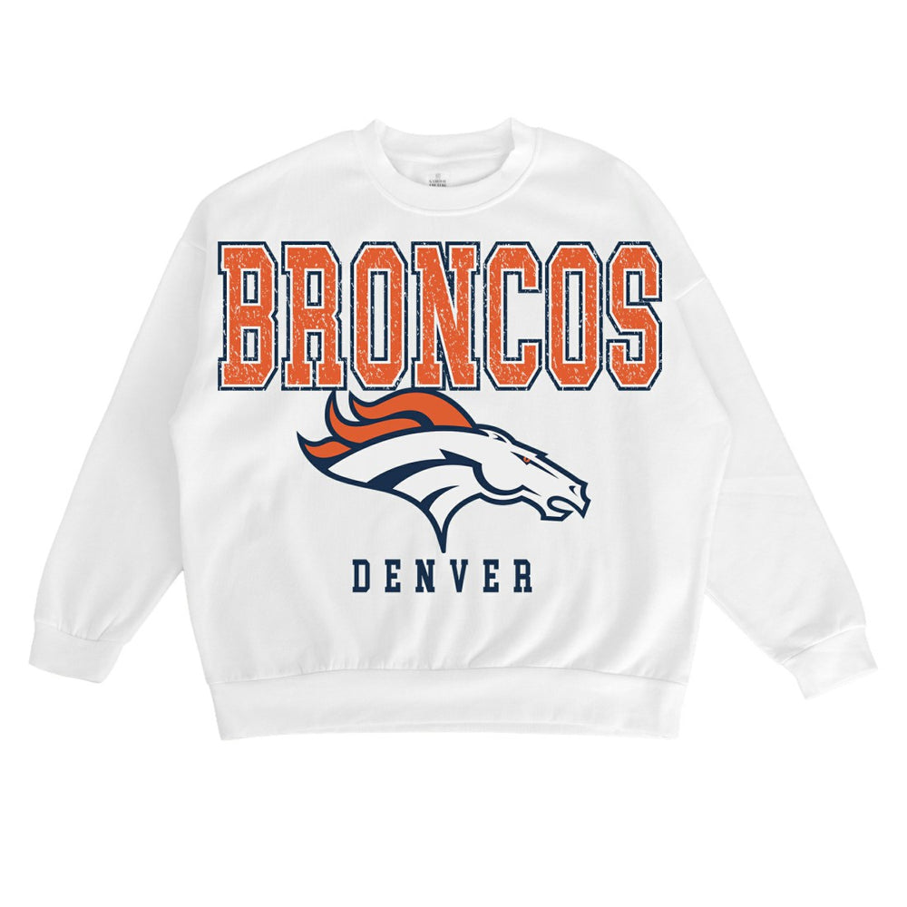 Denver Broncos Gameday Couture Women's Sunday Drives Oversized Crewneck Pullover Sweatshirt – White discount