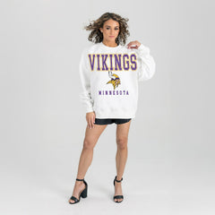 Minnesota Vikings Gameday Couture Women's Sunday Drives Oversized Crewneck Pullover Sweatshirt – White on sale