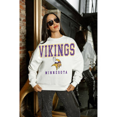 Minnesota Vikings Gameday Couture Women's Sunday Drives Oversized Crewneck Pullover Sweatshirt – White on sale
