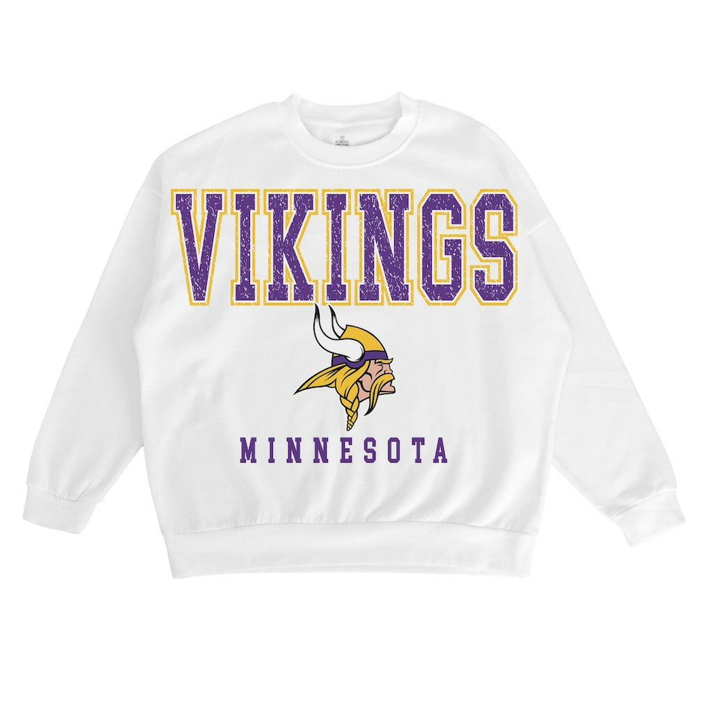 Minnesota Vikings Gameday Couture Women's Sunday Drives Oversized Crewneck Pullover Sweatshirt – White on sale