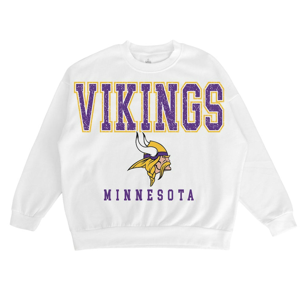 Minnesota Vikings Gameday Couture Women's Sunday Drives Oversized Crewneck Pullover Sweatshirt – White on sale