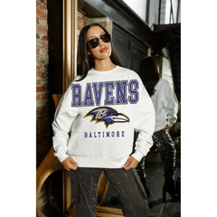 Baltimore Ravens Gameday Couture Women's Sunday Drives Oversized Crewneck Pullover Sweatshirt – White discount