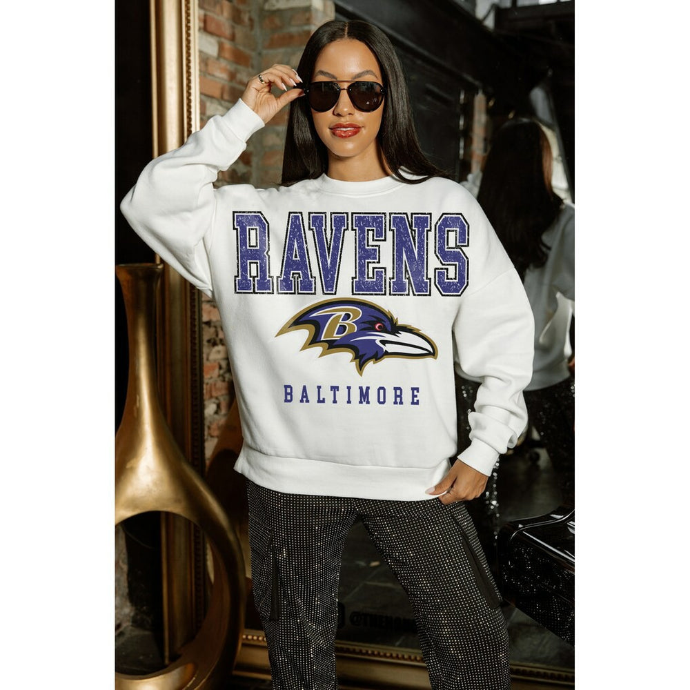 Baltimore Ravens Gameday Couture Women's Sunday Drives Oversized Crewneck Pullover Sweatshirt – White discount