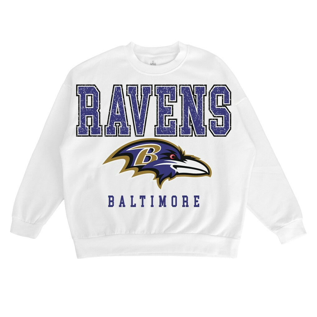 Baltimore Ravens Gameday Couture Women's Sunday Drives Oversized Crewneck Pullover Sweatshirt – White discount