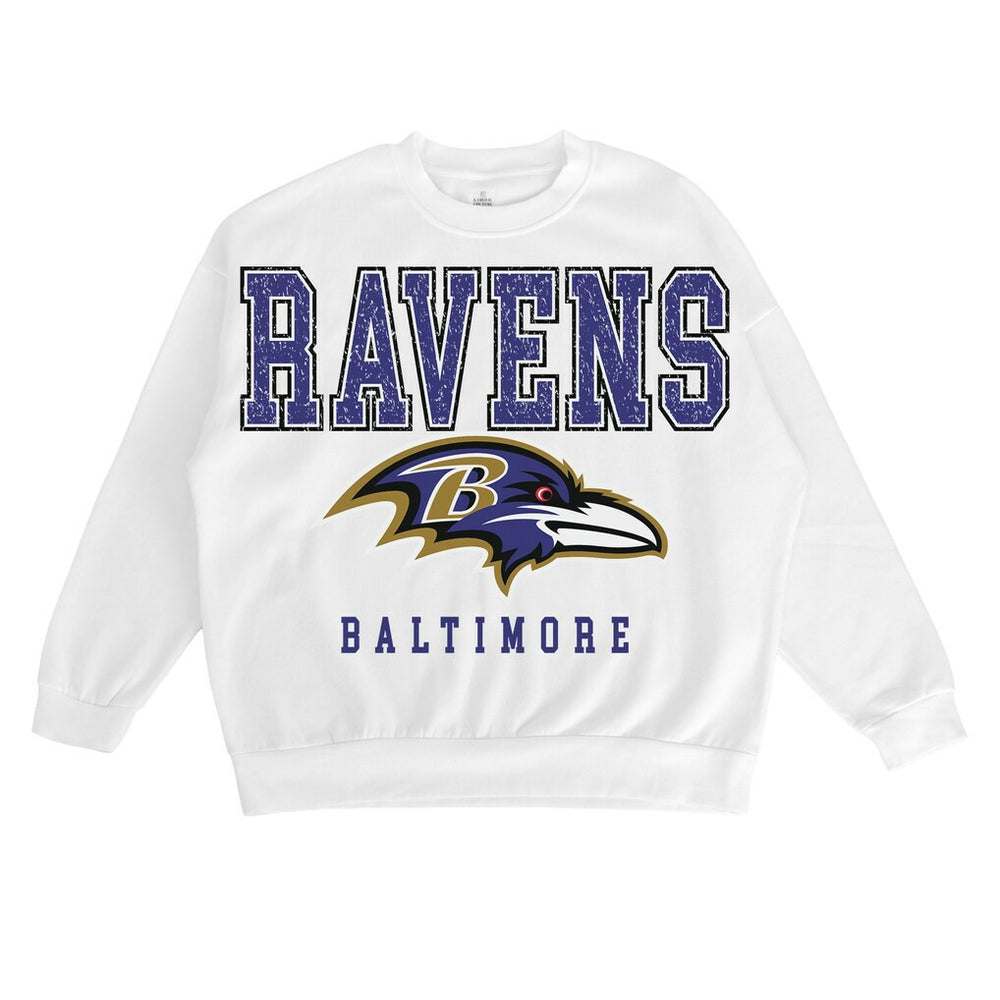 Baltimore Ravens Gameday Couture Women's Sunday Drives Oversized Crewneck Pullover Sweatshirt – White discount