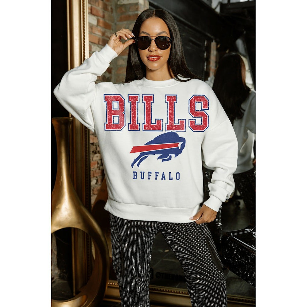 Buffalo Bills Gameday Couture Women's Sunday Drives Oversized Crewneck Pullover Sweatshirt – White discount