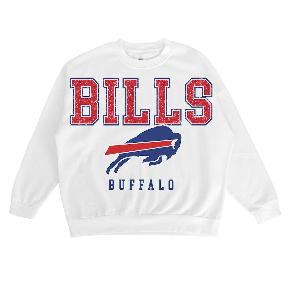 Buffalo Bills Gameday Couture Women's Sunday Drives Oversized Crewneck Pullover Sweatshirt – White discount