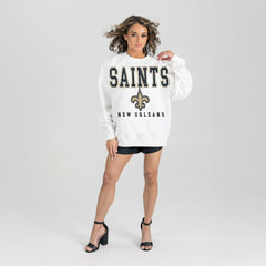 New Orleans Saints Gameday Couture Women's Sunday Drives Oversized Crewneck Pullover Sweatshirt – White for sale