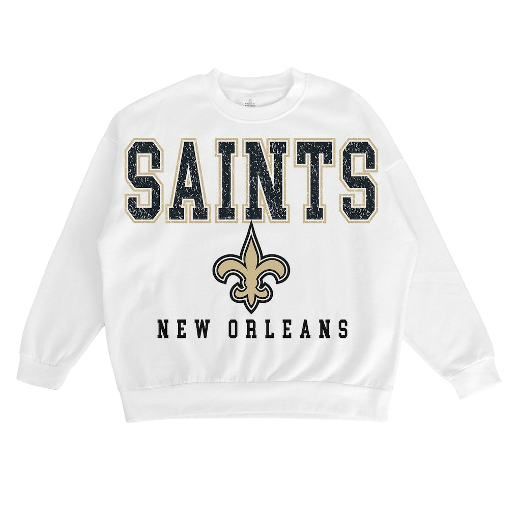 New Orleans Saints Gameday Couture Women's Sunday Drives Oversized Crewneck Pullover Sweatshirt – White for sale