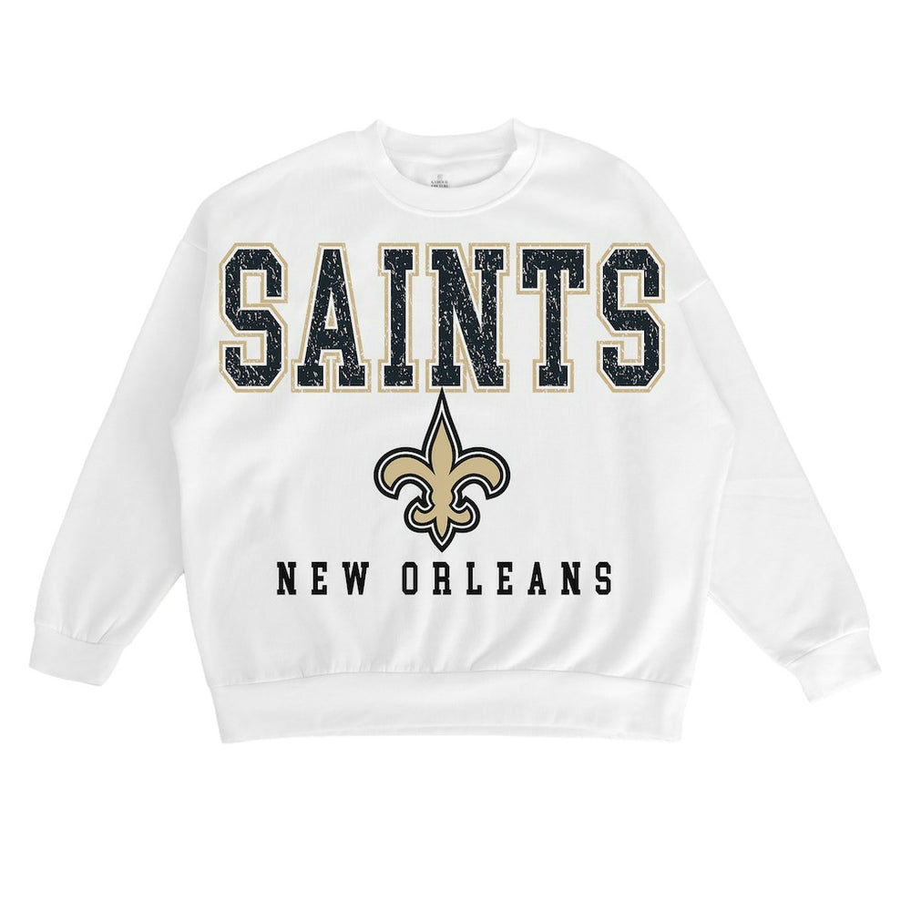 New Orleans Saints Gameday Couture Women's Sunday Drives Oversized Crewneck Pullover Sweatshirt – White for sale