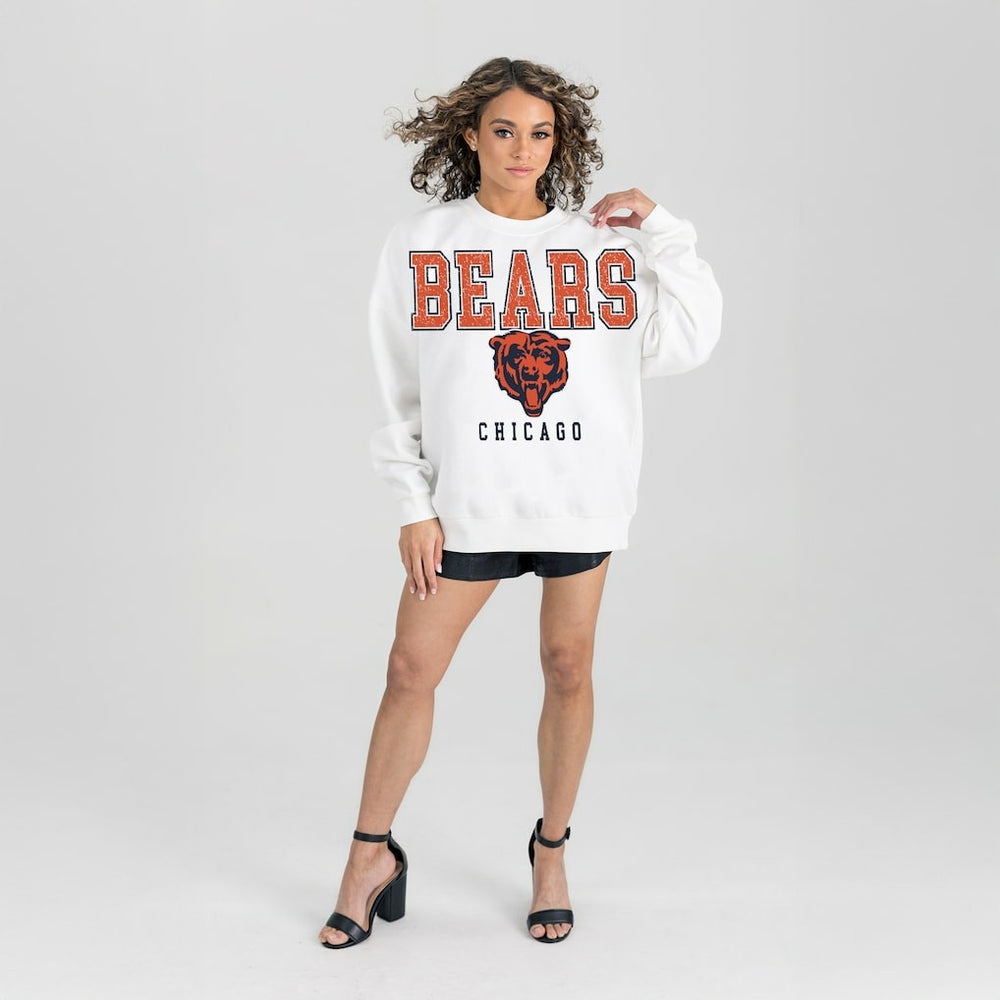 Chicago Bears Gameday Couture Women's Sunday Drives Oversized Crewneck Pullover Sweatshirt – White outlet