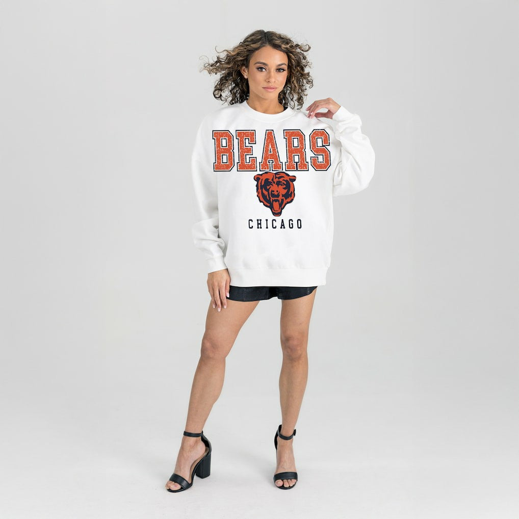 Chicago Bears Gameday Couture Women's Sunday Drives Oversized Crewneck Pullover Sweatshirt – White outlet