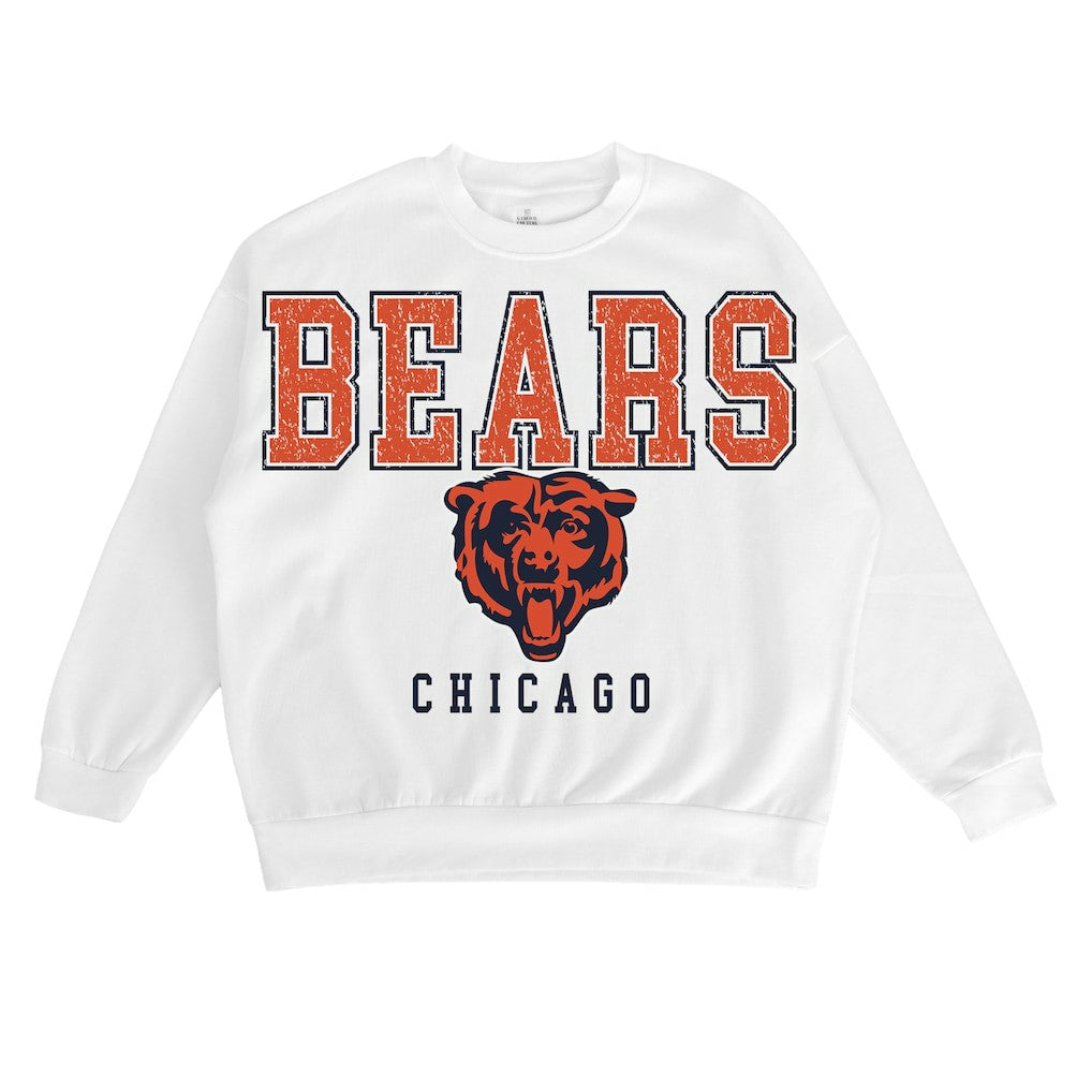 Chicago Bears Gameday Couture Women's Sunday Drives Oversized Crewneck Pullover Sweatshirt – White outlet
