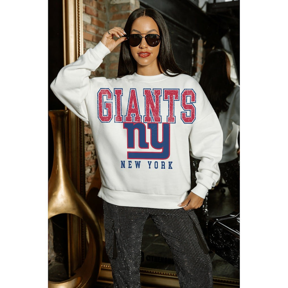 New York Giants Gameday Couture Women's Sunday Drives Oversized Crewneck Pullover Sweatshirt – White cheap