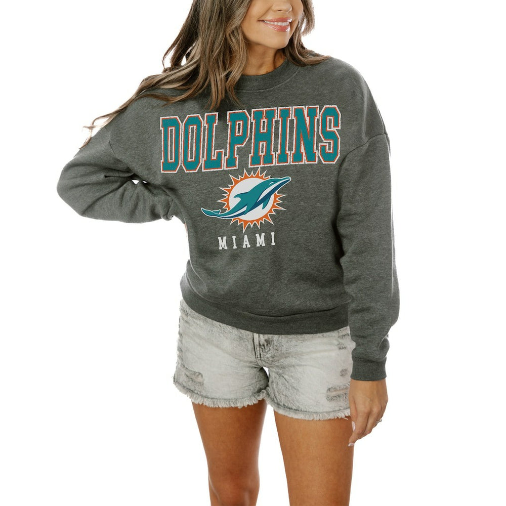 Miami Dolphins Gameday Couture Women's Oversized Bring The Energy Pullover Sweatshirt – Charcoal sale