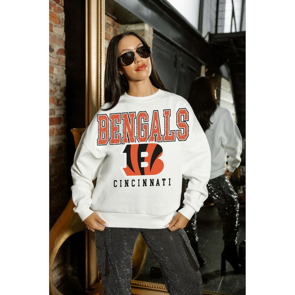 Cincinnati Bengals Gameday Couture Women's Sunday Drives Oversized Crewneck Pullover Sweatshirt – White discount