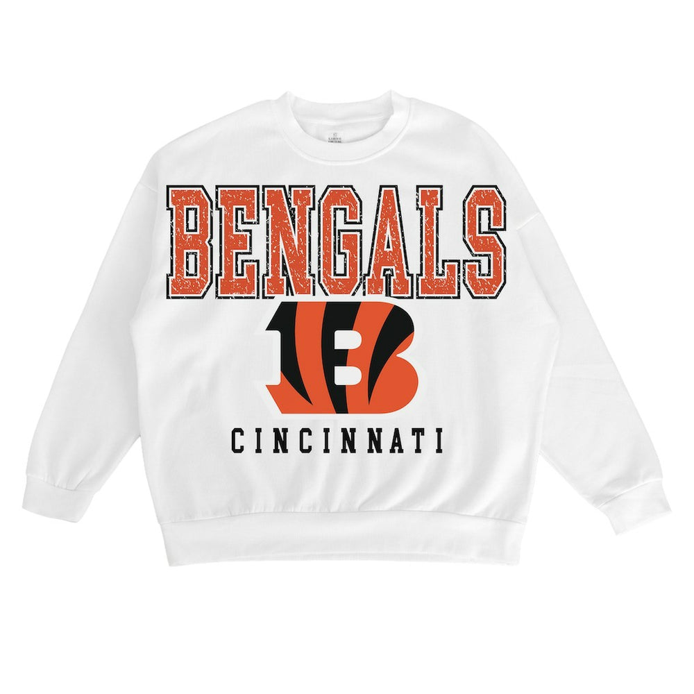 Cincinnati Bengals Gameday Couture Women's Sunday Drives Oversized Crewneck Pullover Sweatshirt – White discount