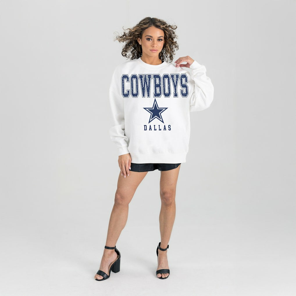 Dallas Cowboys Gameday Couture Women's Sunday Drives Oversized Crewneck Pullover Sweatshirt – White cheap