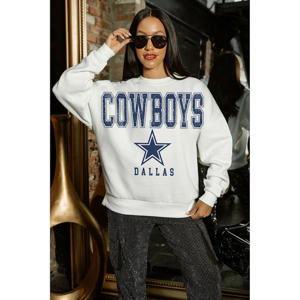 Dallas Cowboys Gameday Couture Women's Sunday Drives Oversized Crewneck Pullover Sweatshirt – White cheap