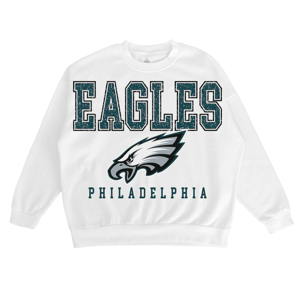 Philadelphia Eagles Gameday Couture Women's Sunday Drives Oversized Crewneck Pullover Sweatshirt – White on sale