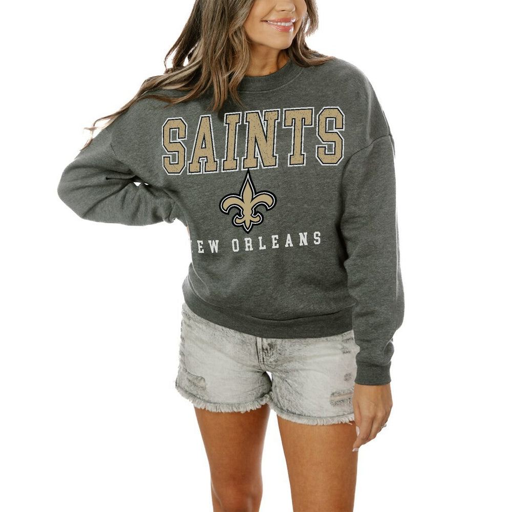 New Orleans Saints Gameday Couture Women's Oversized Bring The Energy Pullover Sweatshirt – Charcoal on sale