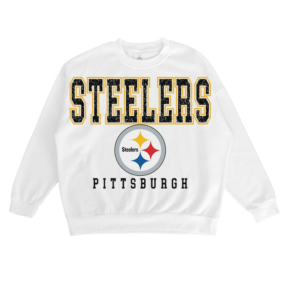 Pittsburgh Steelers Gameday Couture Women's Sunday Drives Oversized Crewneck Pullover Sweatshirt – White for sale