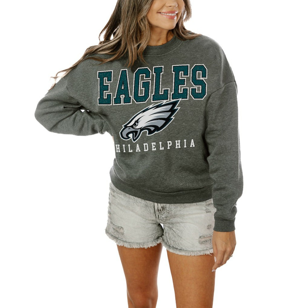 Philadelphia Eagles Gameday Couture Women's Oversized Bring The Energy Pullover Sweatshirt – Charcoal sale