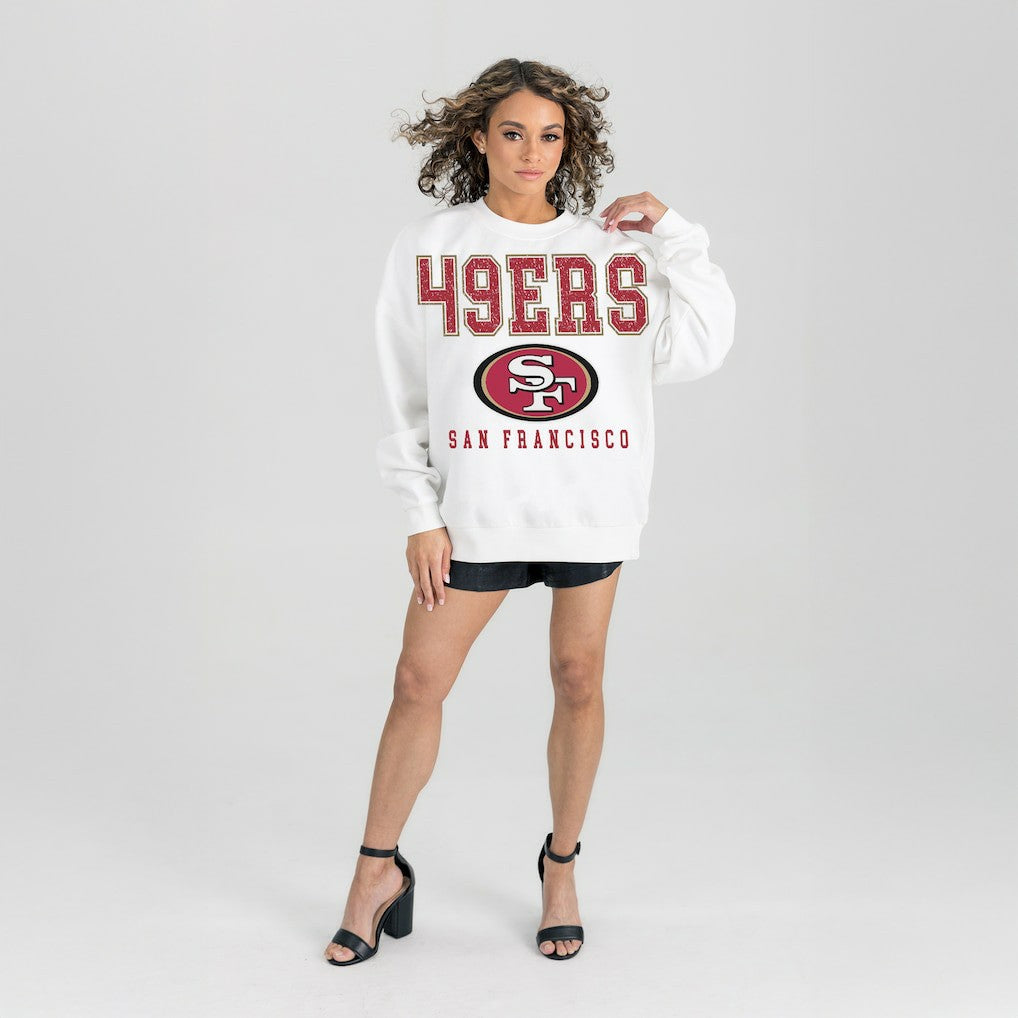 San Francisco 49ers Gameday Couture Women's Sunday Drives Oversized Crewneck Pullover Sweatshirt – White discount