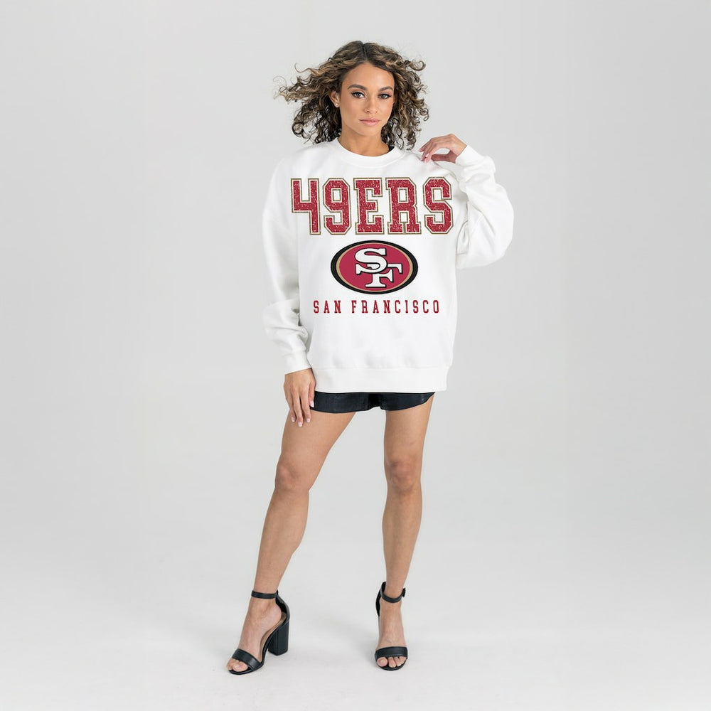 San Francisco 49ers Gameday Couture Women's Sunday Drives Oversized Crewneck Pullover Sweatshirt – White discount