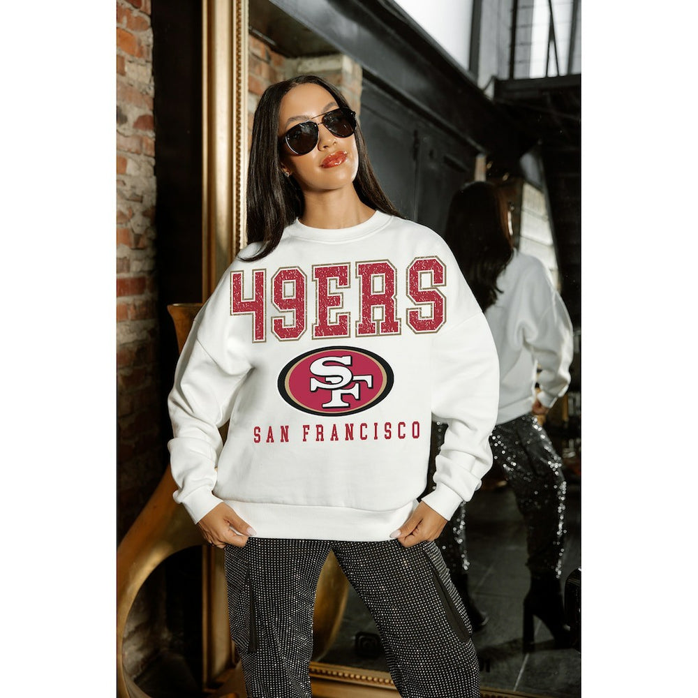 San Francisco 49ers Gameday Couture Women's Sunday Drives Oversized Crewneck Pullover Sweatshirt – White discount
