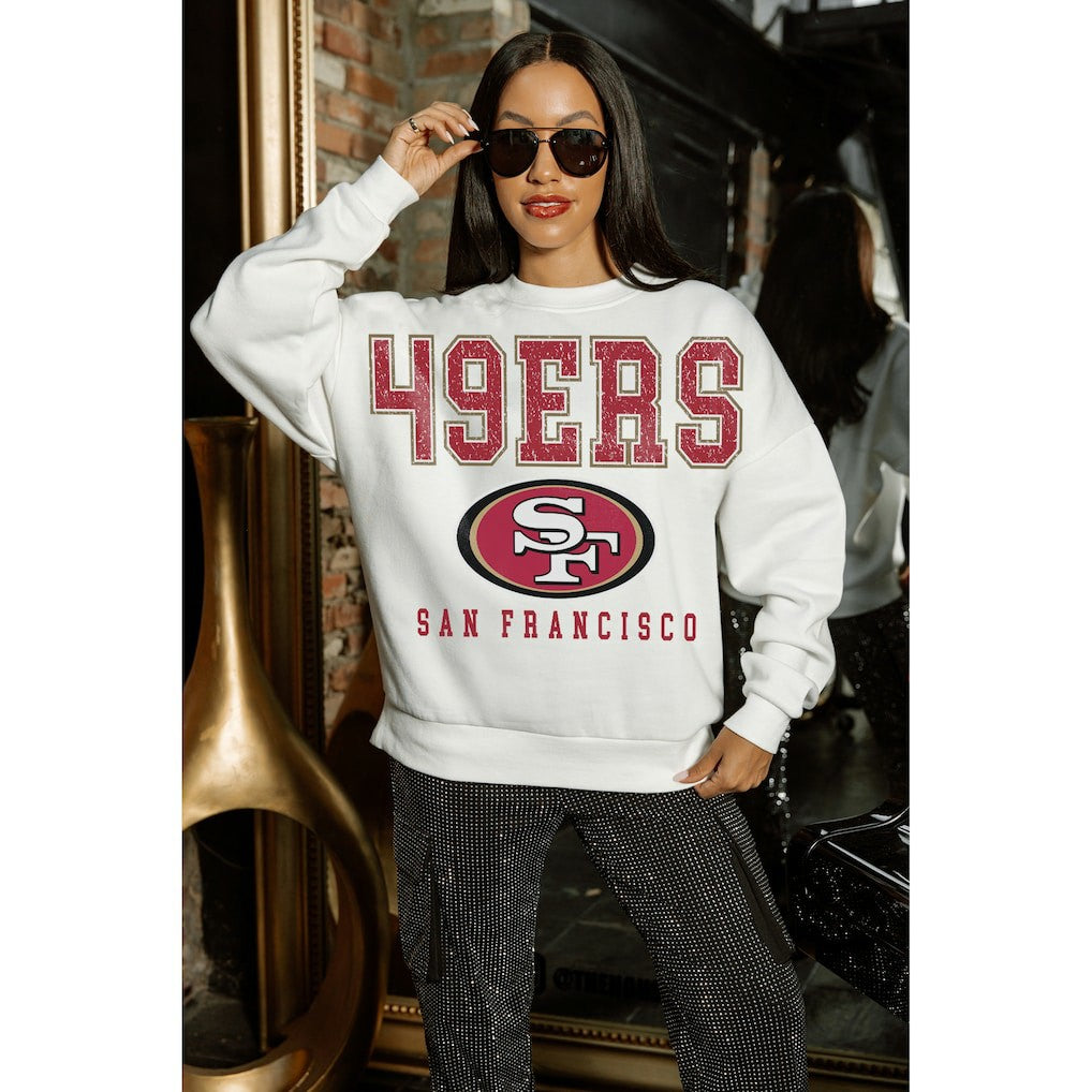 San Francisco 49ers Gameday Couture Women's Sunday Drives Oversized Crewneck Pullover Sweatshirt – White discount
