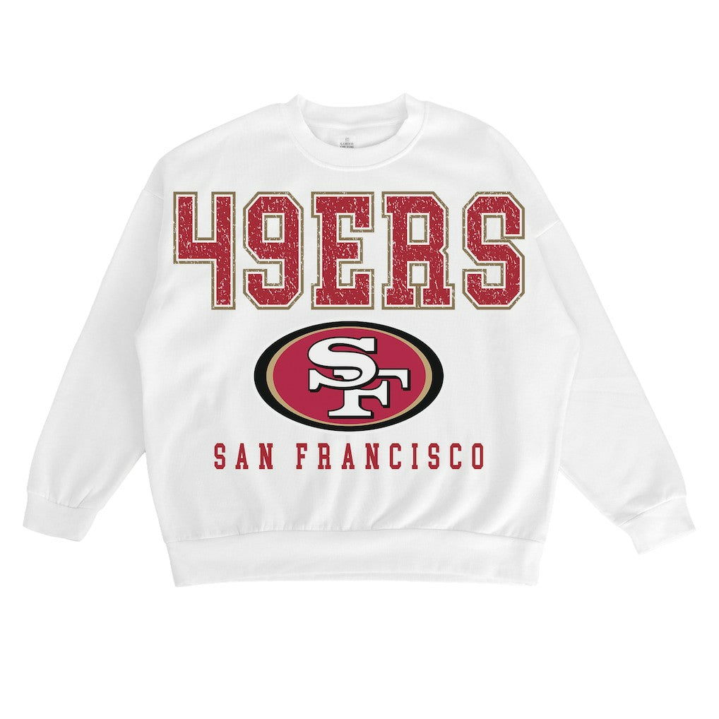San Francisco 49ers Gameday Couture Women's Sunday Drives Oversized Crewneck Pullover Sweatshirt – White discount