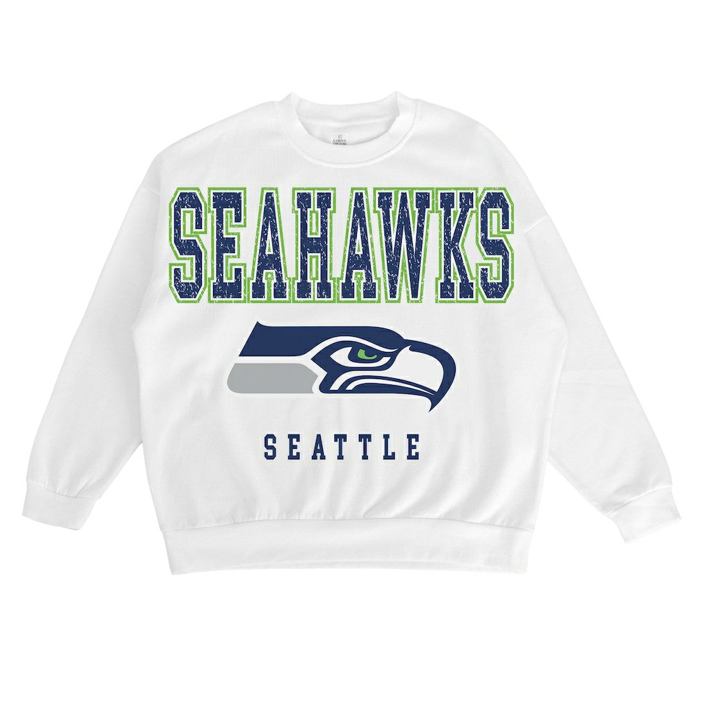 Seattle Seahawks Gameday Couture Women's Sunday Drives Oversized Crewneck Pullover Sweatshirt – White outlet