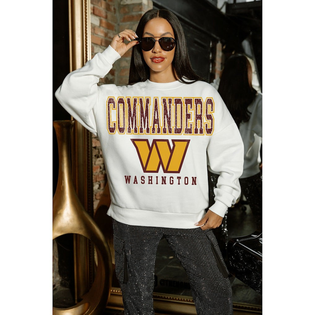 Washington Commanders Gameday Couture Women's Sunday Drives Oversized Crewneck Pullover Sweatshirt – White sale