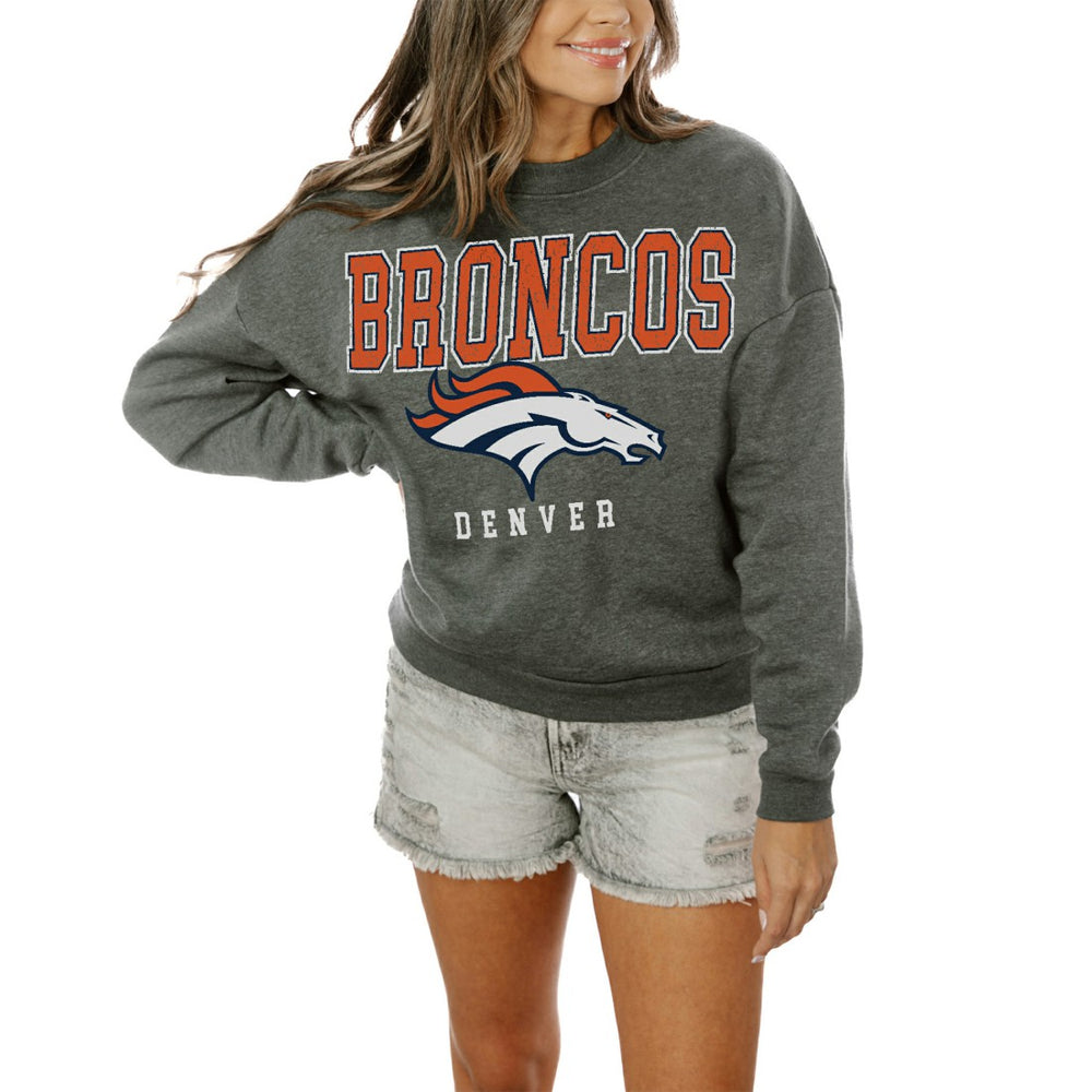 Denver Broncos Gameday Couture Women's Oversized Bring The Energy Pullover Sweatshirt – Charcoal on sale