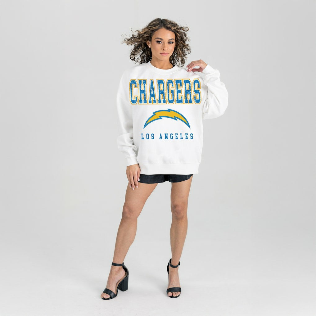 Los Angeles Chargers Gameday Couture Women's Sunday Drives Oversized Crewneck Pullover Sweatshirt – White discount