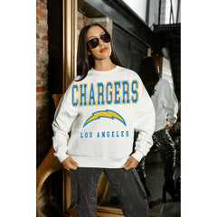 Los Angeles Chargers Gameday Couture Women's Sunday Drives Oversized Crewneck Pullover Sweatshirt – White discount