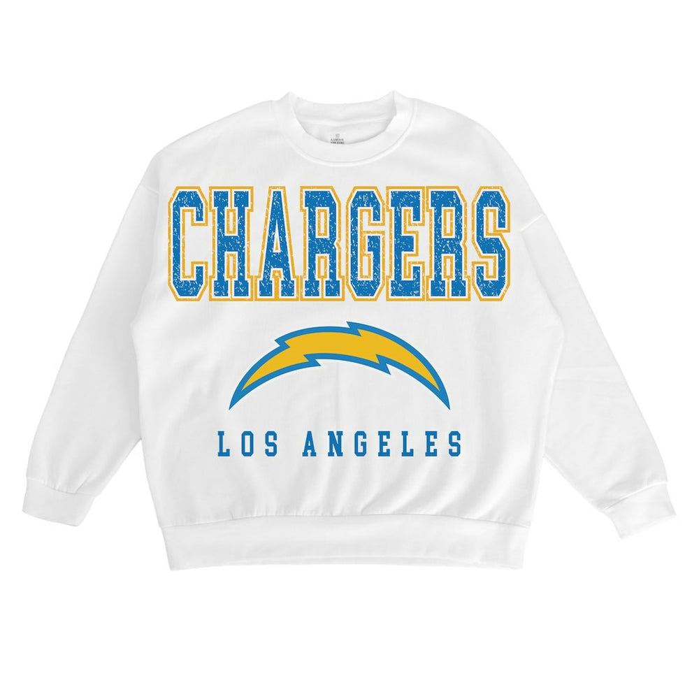 Los Angeles Chargers Gameday Couture Women's Sunday Drives Oversized Crewneck Pullover Sweatshirt – White discount