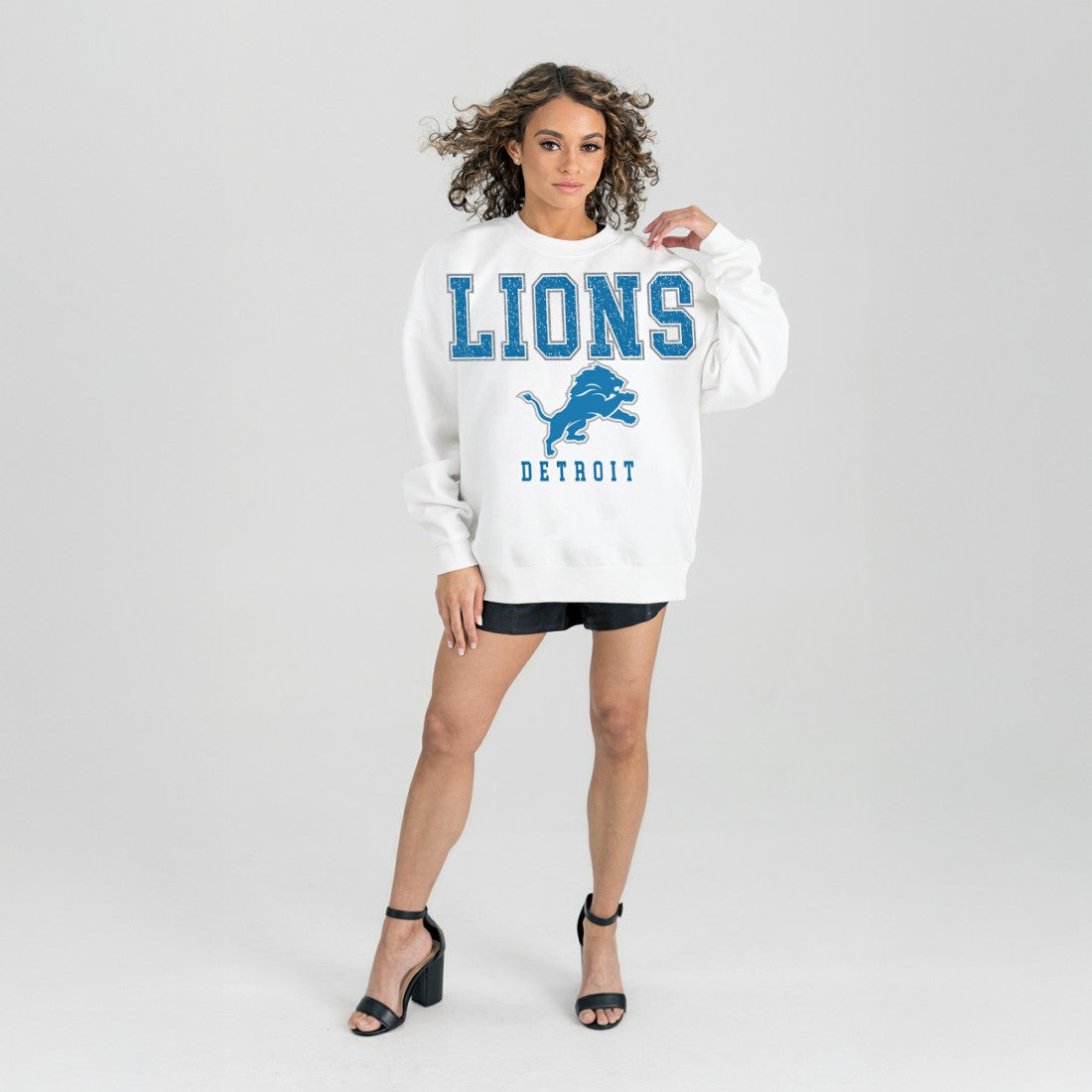Detroit Lions Gameday Couture Women's Sunday Drives Oversized Crewneck Pullover Sweatshirt – White cheap