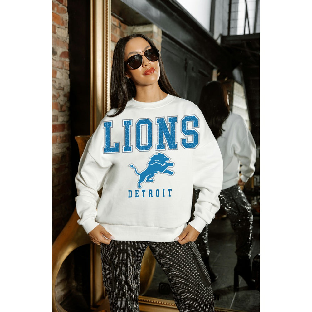 Detroit Lions Gameday Couture Women's Sunday Drives Oversized Crewneck Pullover Sweatshirt – White cheap