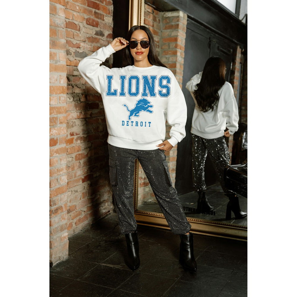 Detroit Lions Gameday Couture Women's Sunday Drives Oversized Crewneck Pullover Sweatshirt – White cheap