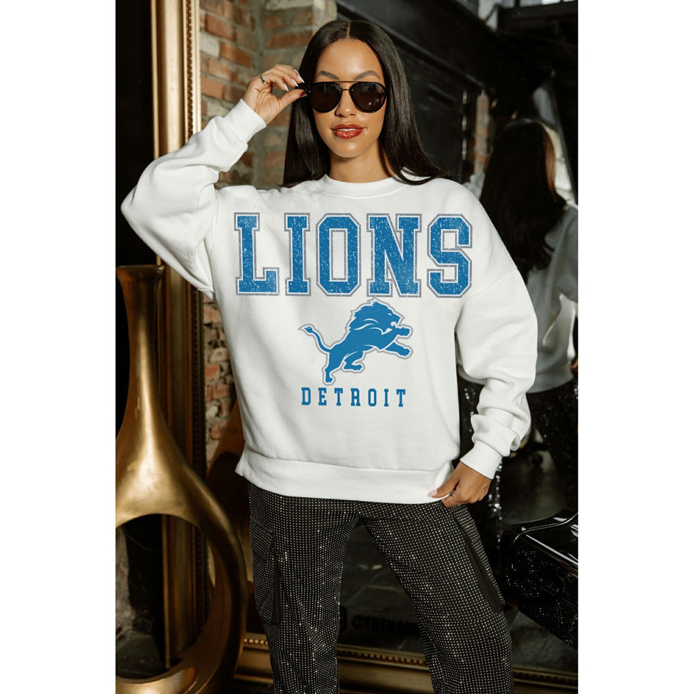Detroit Lions Gameday Couture Women's Sunday Drives Oversized Crewneck Pullover Sweatshirt – White cheap