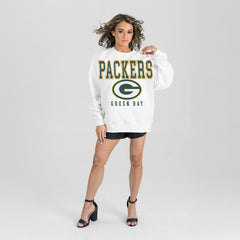 Green Bay Packers Gameday Couture Women's Sunday Drives Oversized Crewneck Pullover Sweatshirt – White for sale