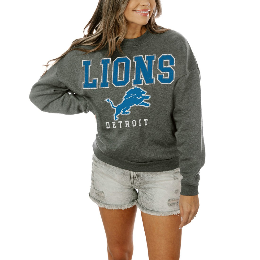 Detroit Lions Gameday Couture Women's Oversized Bring The Energy Pullover Sweatshirt – Charcoal cheap