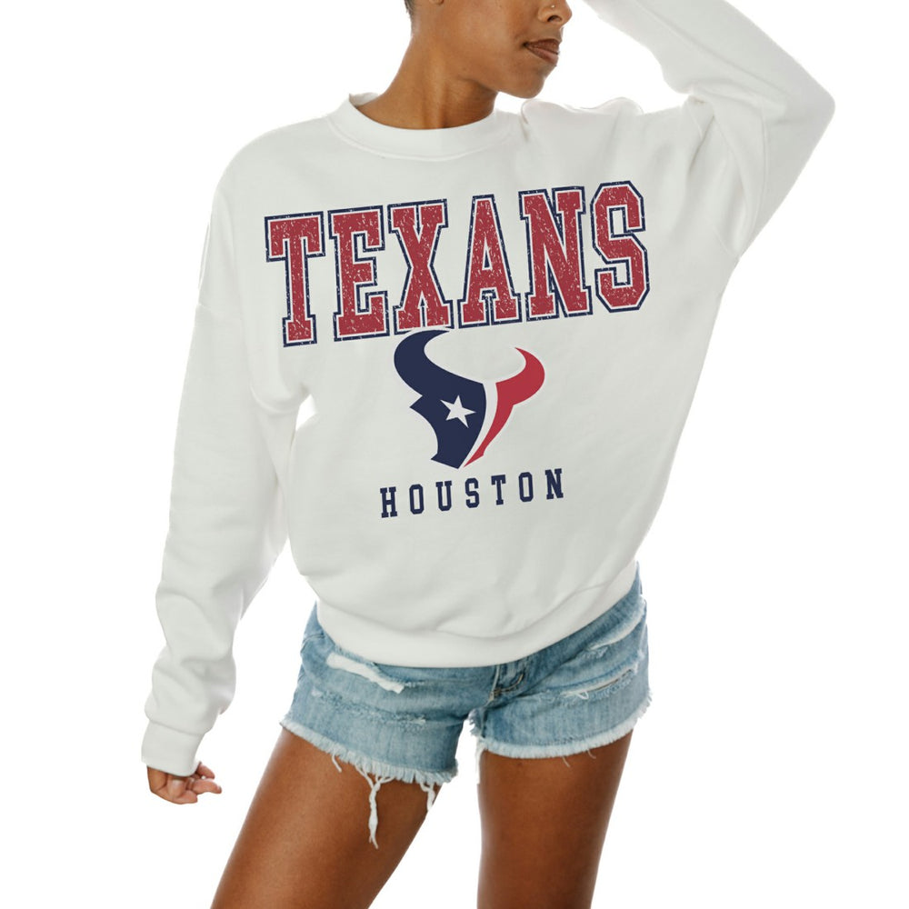 Houston Texans Gameday Couture Women's Sunday Drives Oversized Crewneck Pullover Sweatshirt – White sale