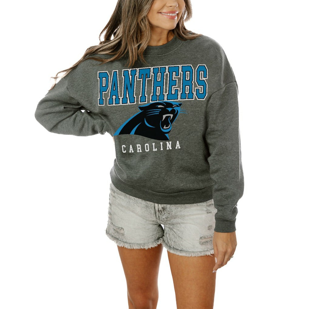 Carolina Panthers Gameday Couture Women's Oversized Bring The Energy Pullover Sweatshirt – Charcoal discount